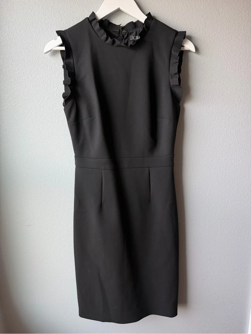 J Crew black ruffleneck knee length suit dress Women’s size 0